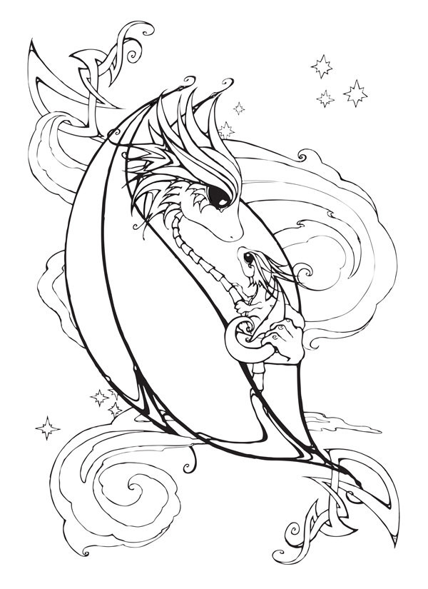 Baby Dragon Coloring Page
 Mother and Baby Dragon Coloring Page