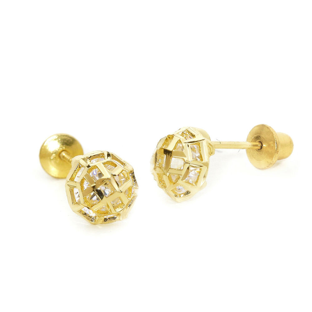 Baby Earrings Gold
 14k Gold Plated Diamond Cut Ball Children Screwback Baby