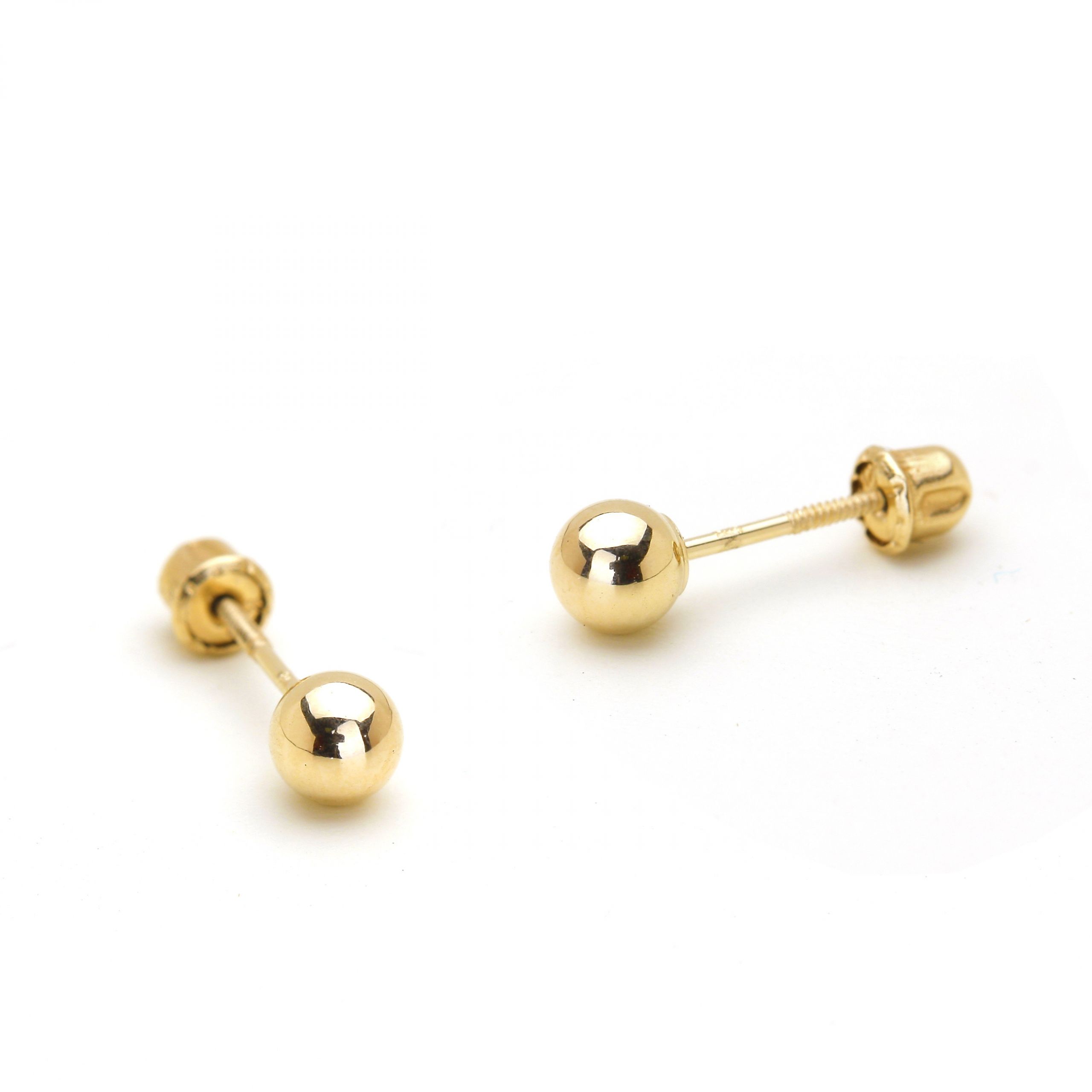 Baby Earrings Gold
 Lovearing 14k Yellow Gold 4mm Plain Hollow Gold Ball