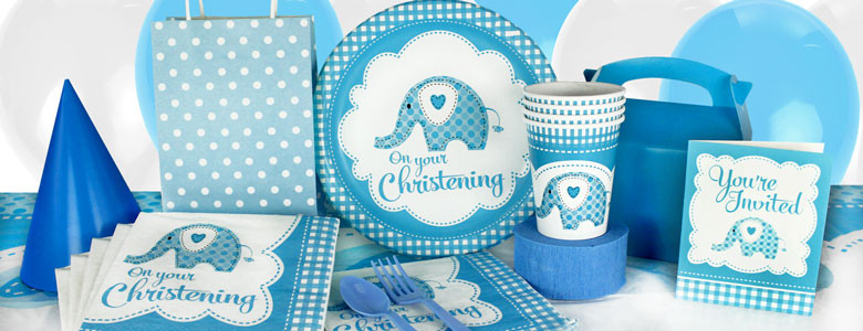 Baby Elephant Party Supplies
 Sweet Baby Elephant Blue Christening Party Supplies