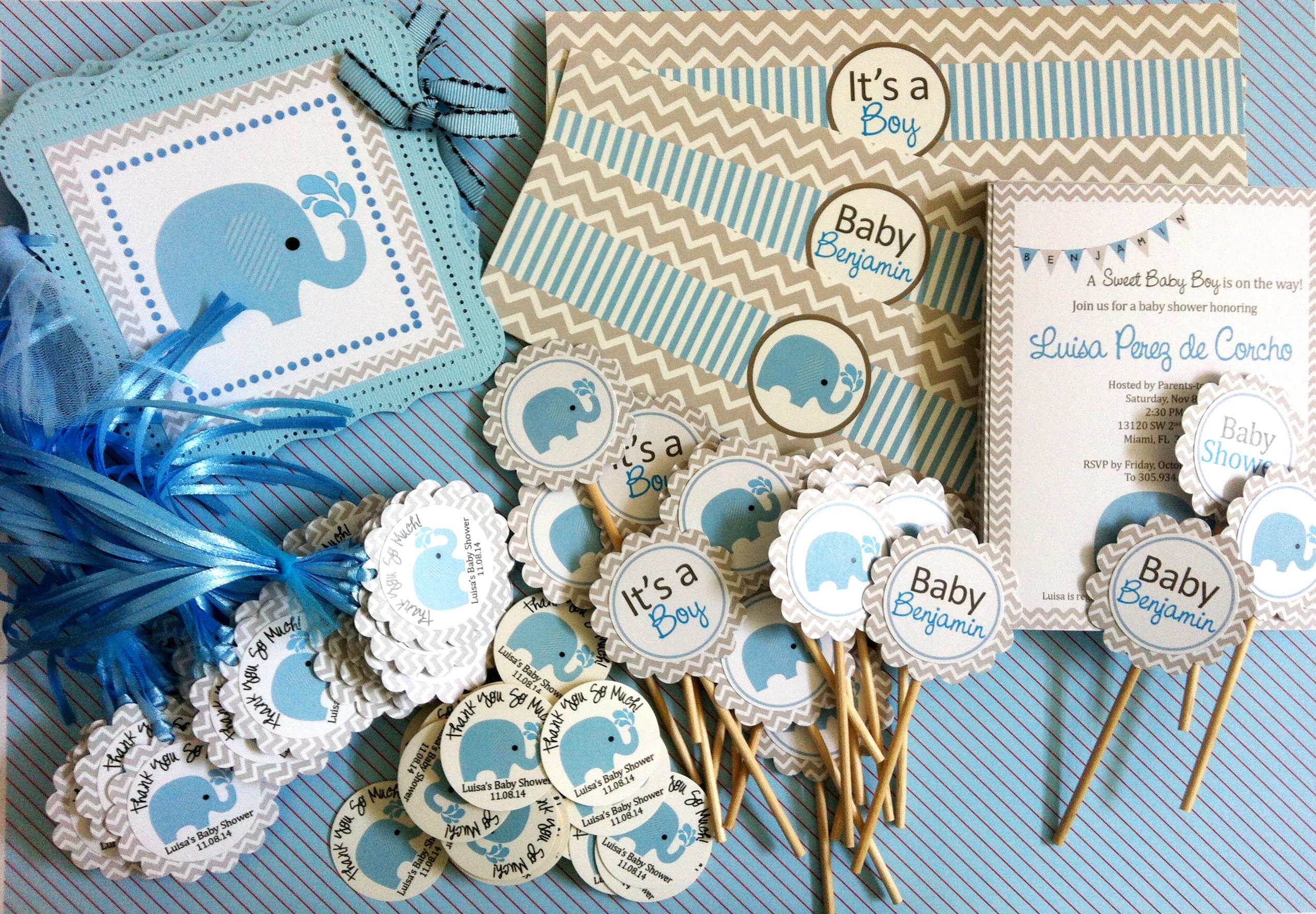Baby Elephant Party Supplies
 Blue Elephant Water Bottle Labels for Baby Boy