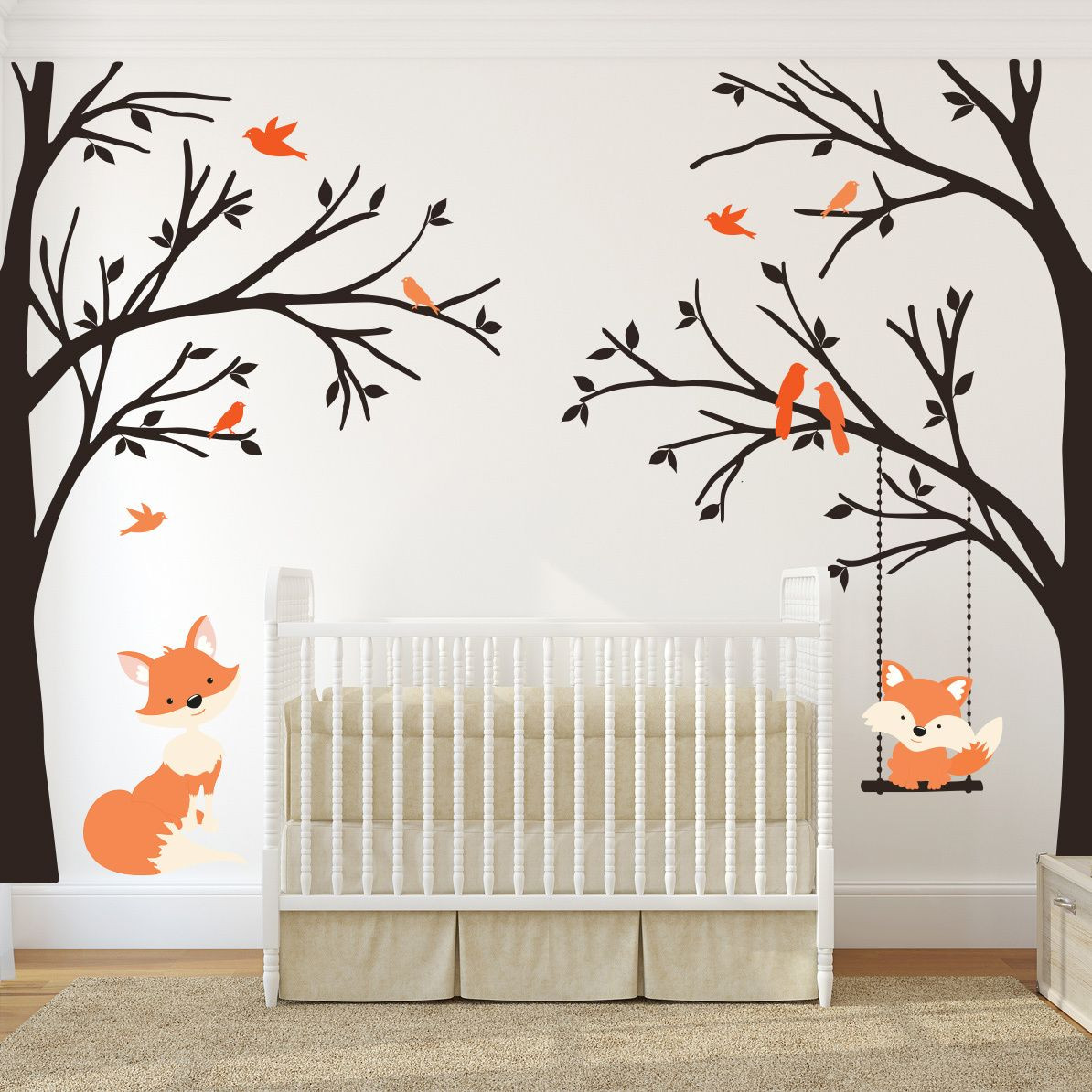 Baby Fox Nursery Decor
 Corner Trees Wall Decal Orange Fox