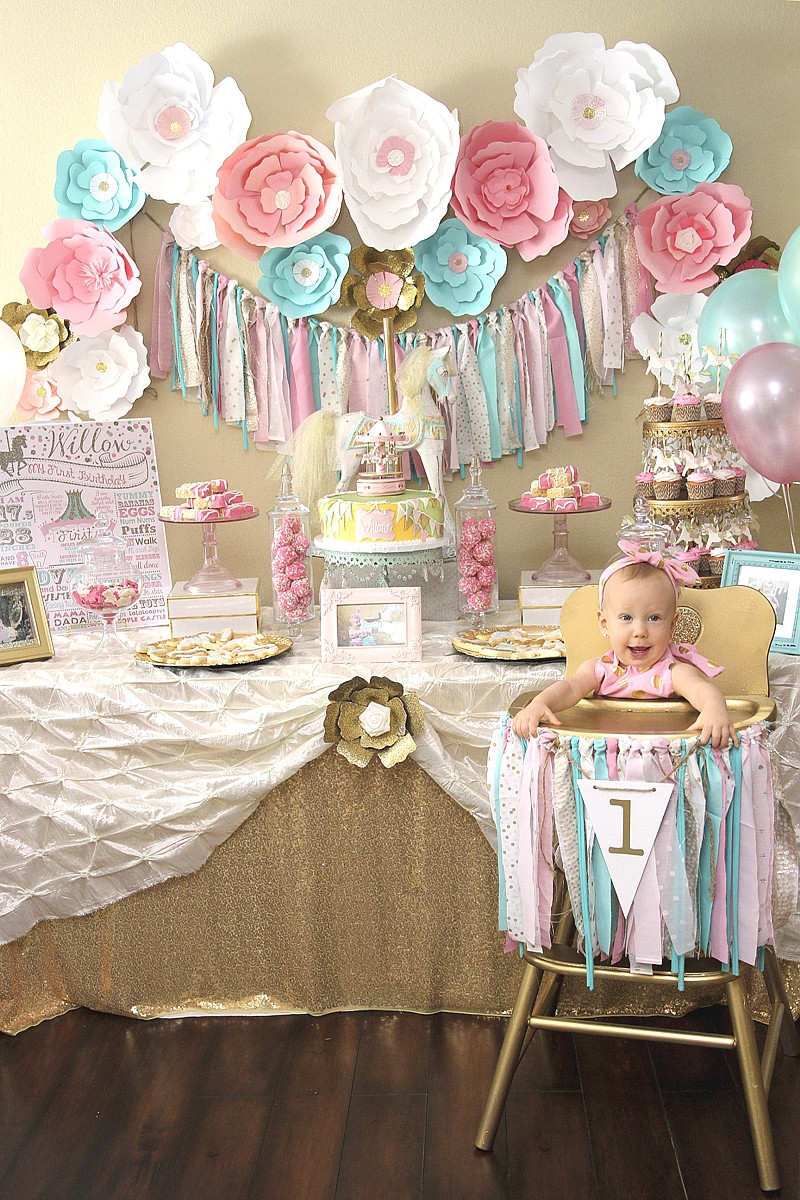 Baby Girl 1St Birthday Party Decorations
 A Pink & Gold Carousel 1st Birthday Party Party Ideas