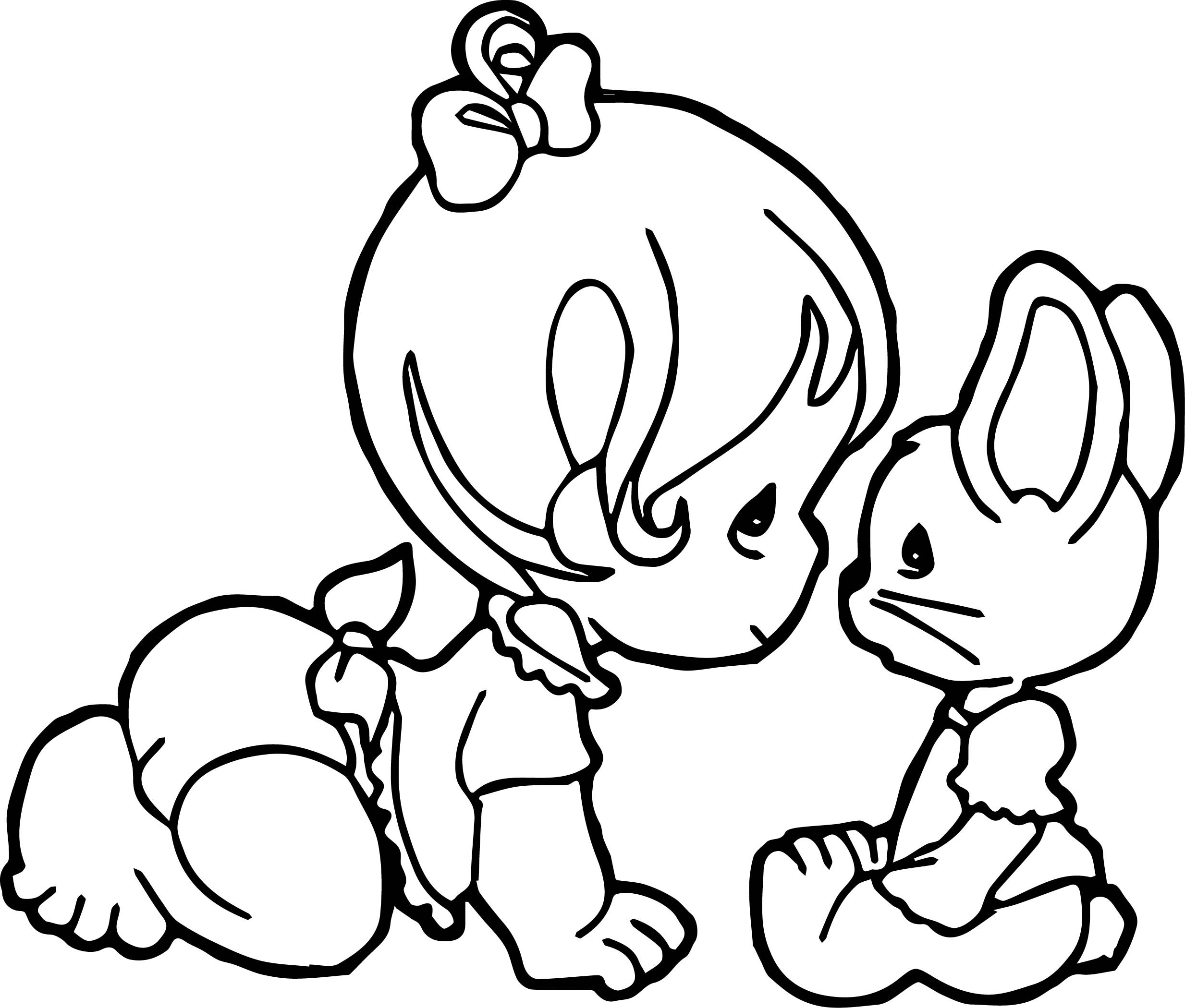 Baby Girl Coloring Page
 Baby Girl Cartoon And Bunny Coloring Page
