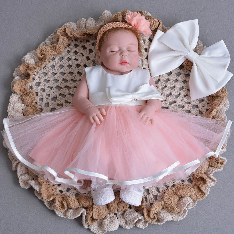 Baby Girls Party
 1 Year Old Birthday Baby Girl Dresses Pink Bow Party Wear