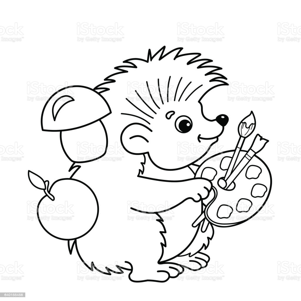Baby Hedgehog Coloring Pages
 Coloring Page Outline Cartoon Hedgehog With Brushes And