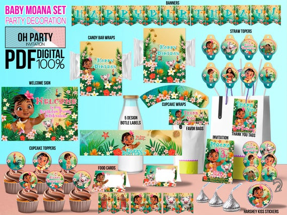 Baby Moana Party Supplies
 Baby Moana party kit for Baby Moana party supplies