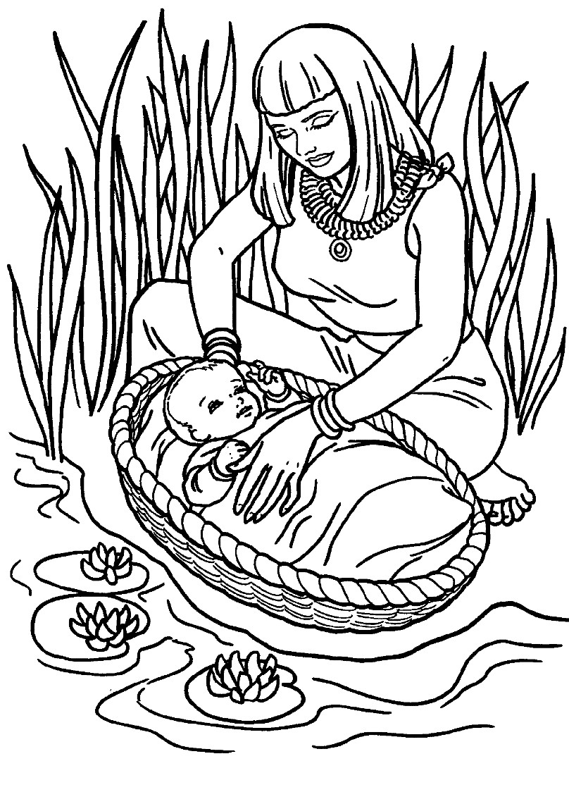 Baby Moses Coloring Sheets
 Cute Baby Moses With Mom Coloring Pages For Little Kids