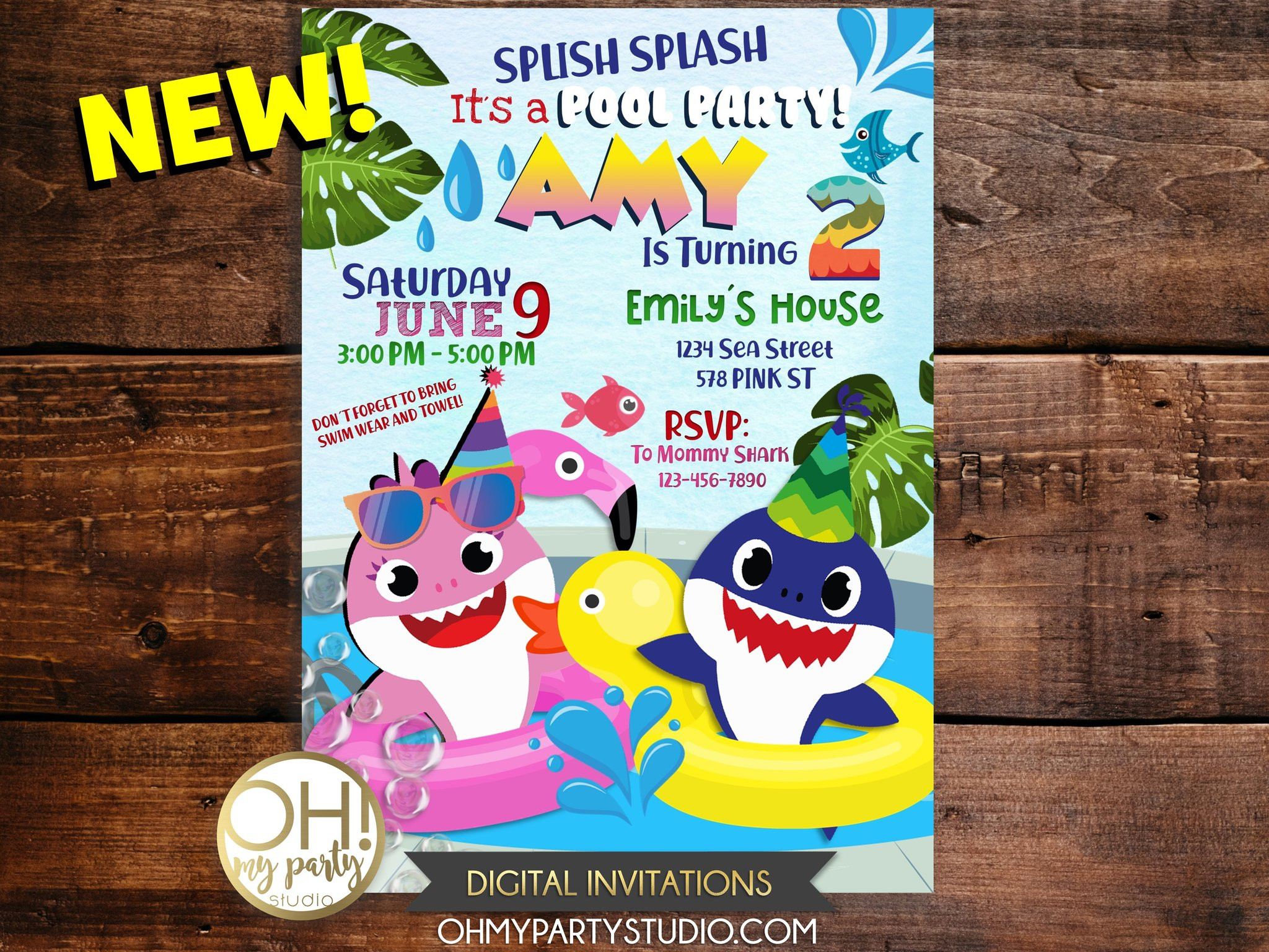 Baby Pool Party
 BABY SHARK POOL PARTY INVITATION OH MY PARTY STUDIO