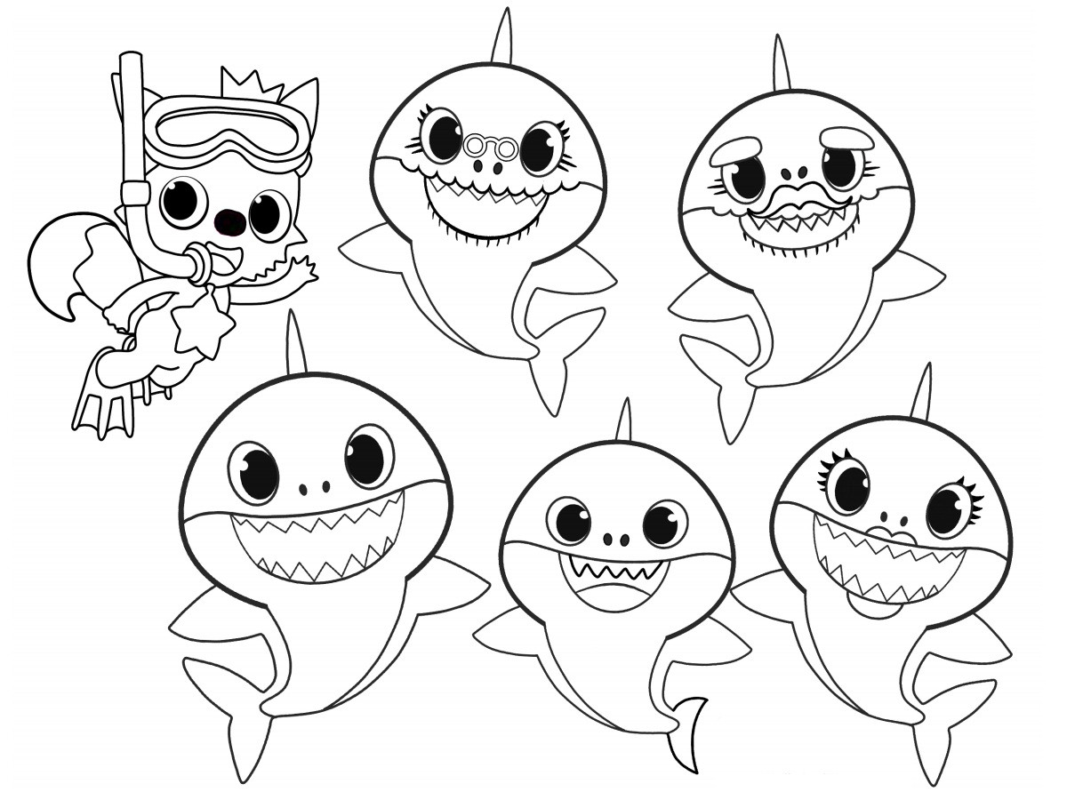 Baby Shark Coloring Pages Printable
 Pinkfong and Baby Shark Family Coloring Page Free