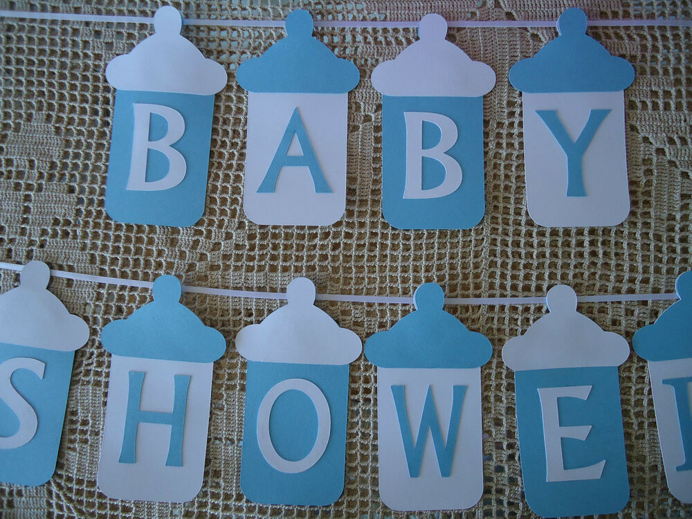 Baby Shower Banners Diy
 BABY SHOWER Bunting Banner Flags Garland Blue White Baby