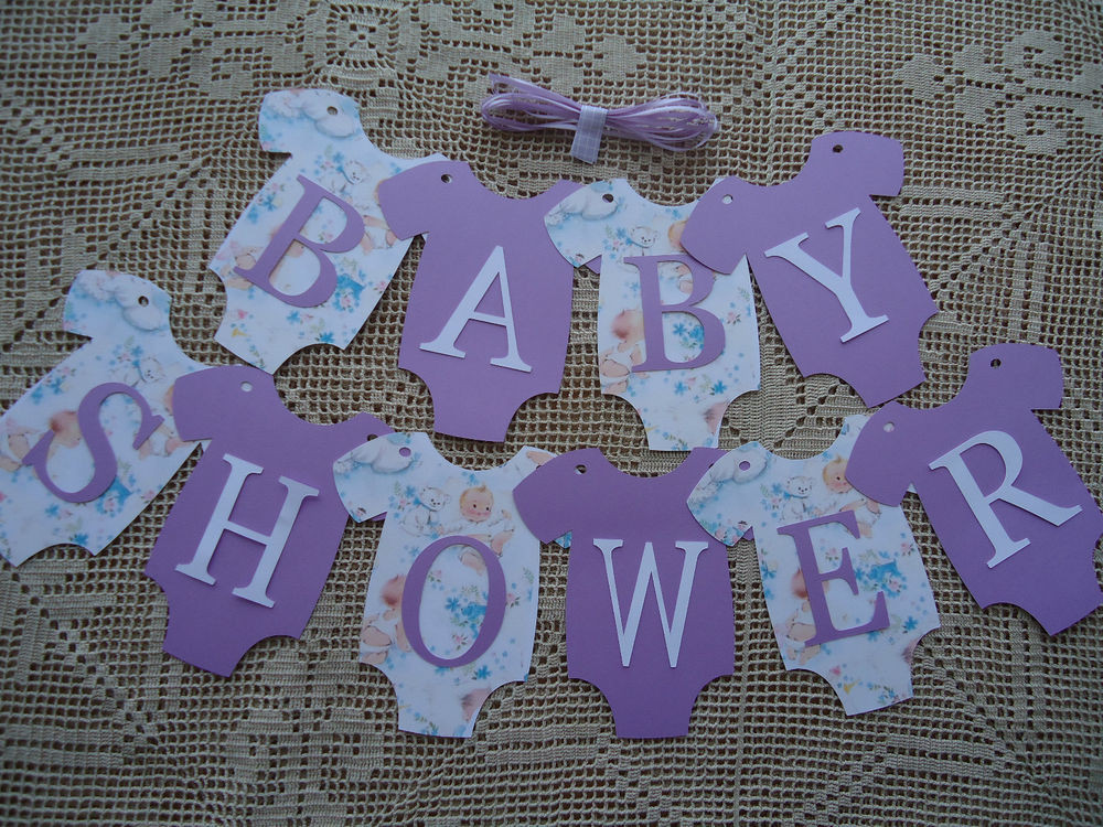 Baby Shower Banners Diy
 10 Bunting Flags Banners Garland esies BABY SHOWER Lilac