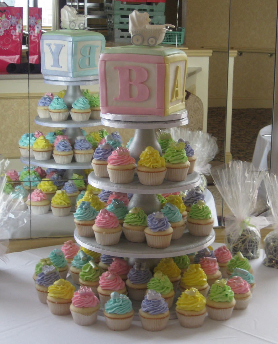Baby Shower Cakes And Cupcakes
 Baby Block Cupcake Tower CakeCentral