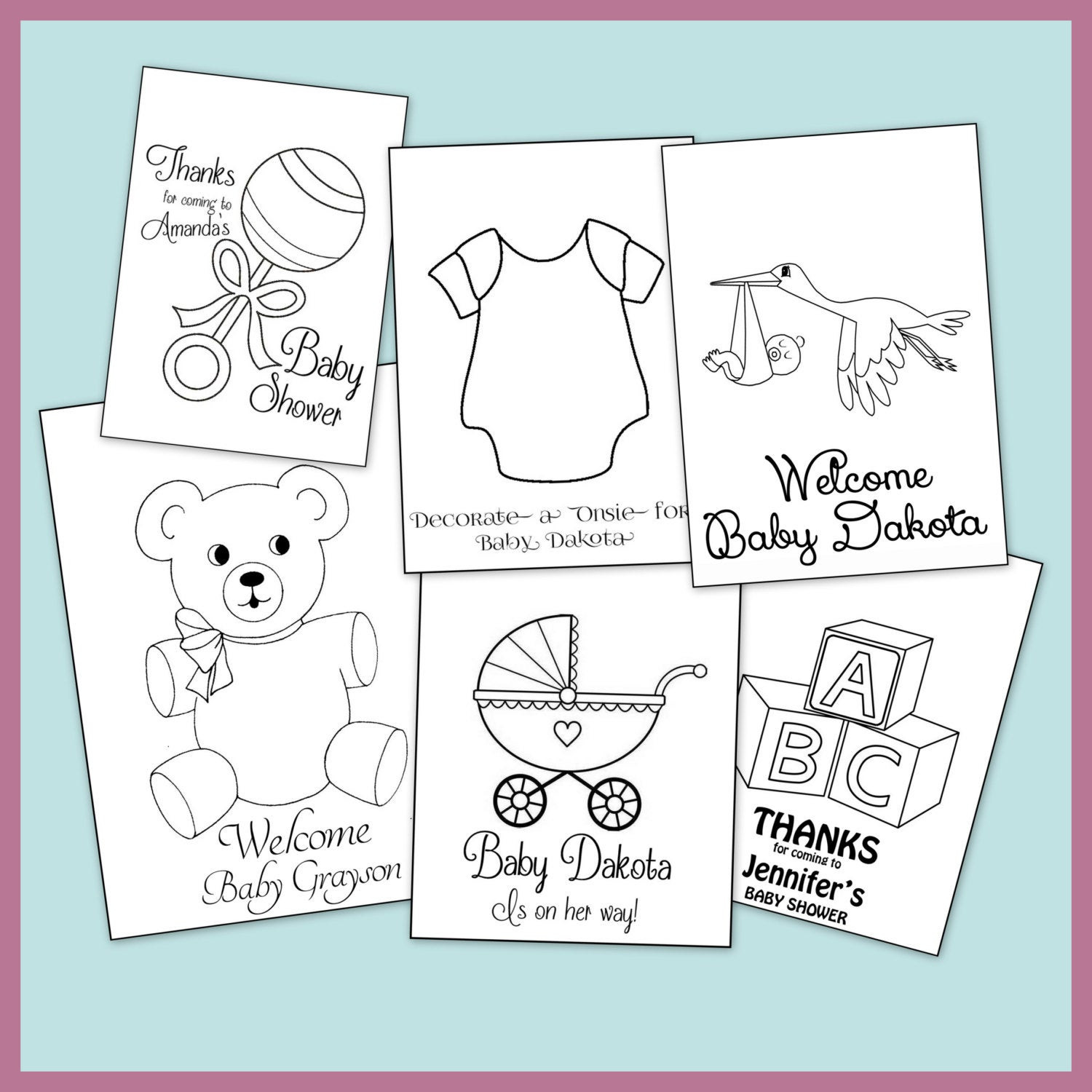 Baby Shower Coloring
 Baby Shower Personalized Coloring Book Printable PDF Emailed
