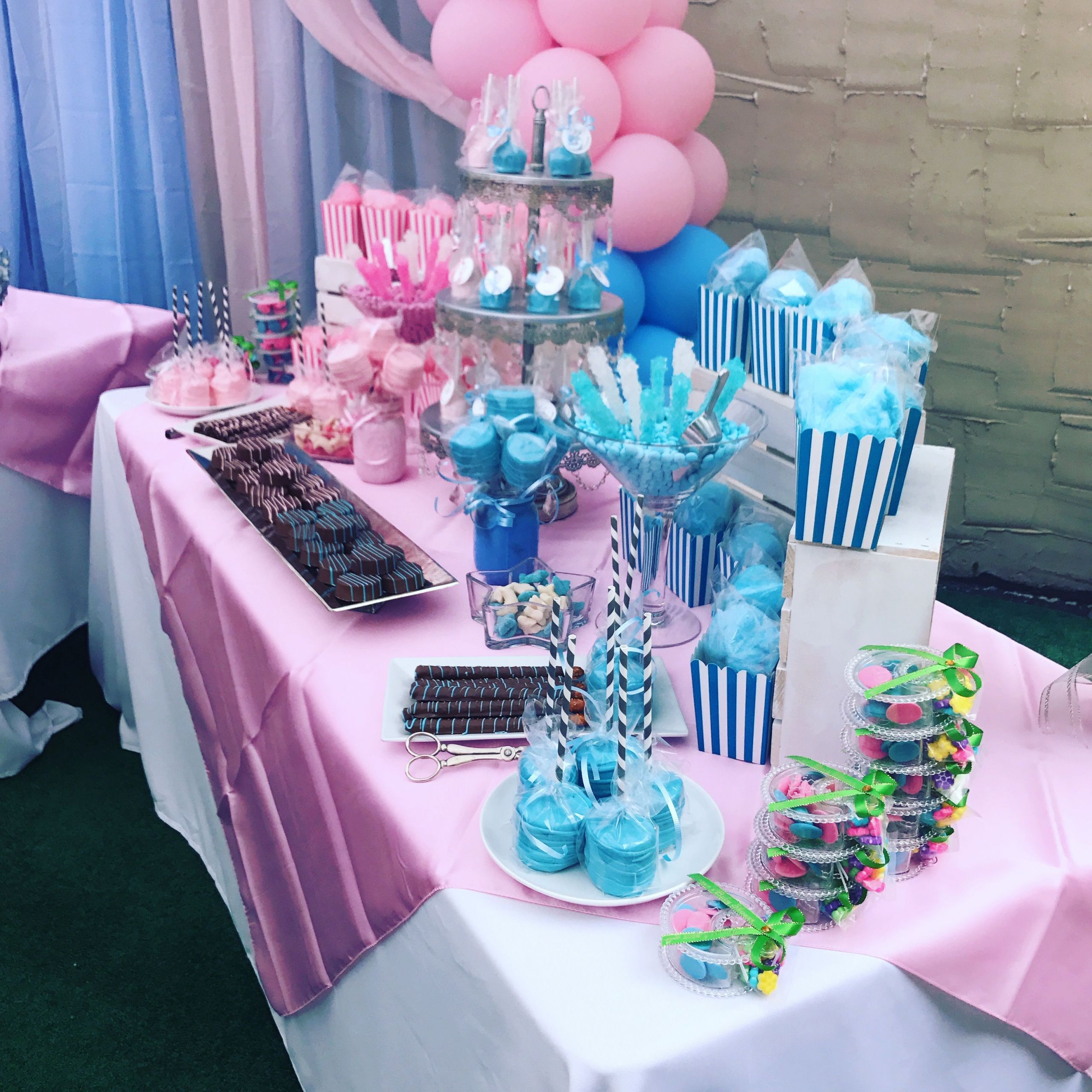 Baby Shower Gender Reveal Party Ideas
 Baby shower candy table that we made for a gender reveal party