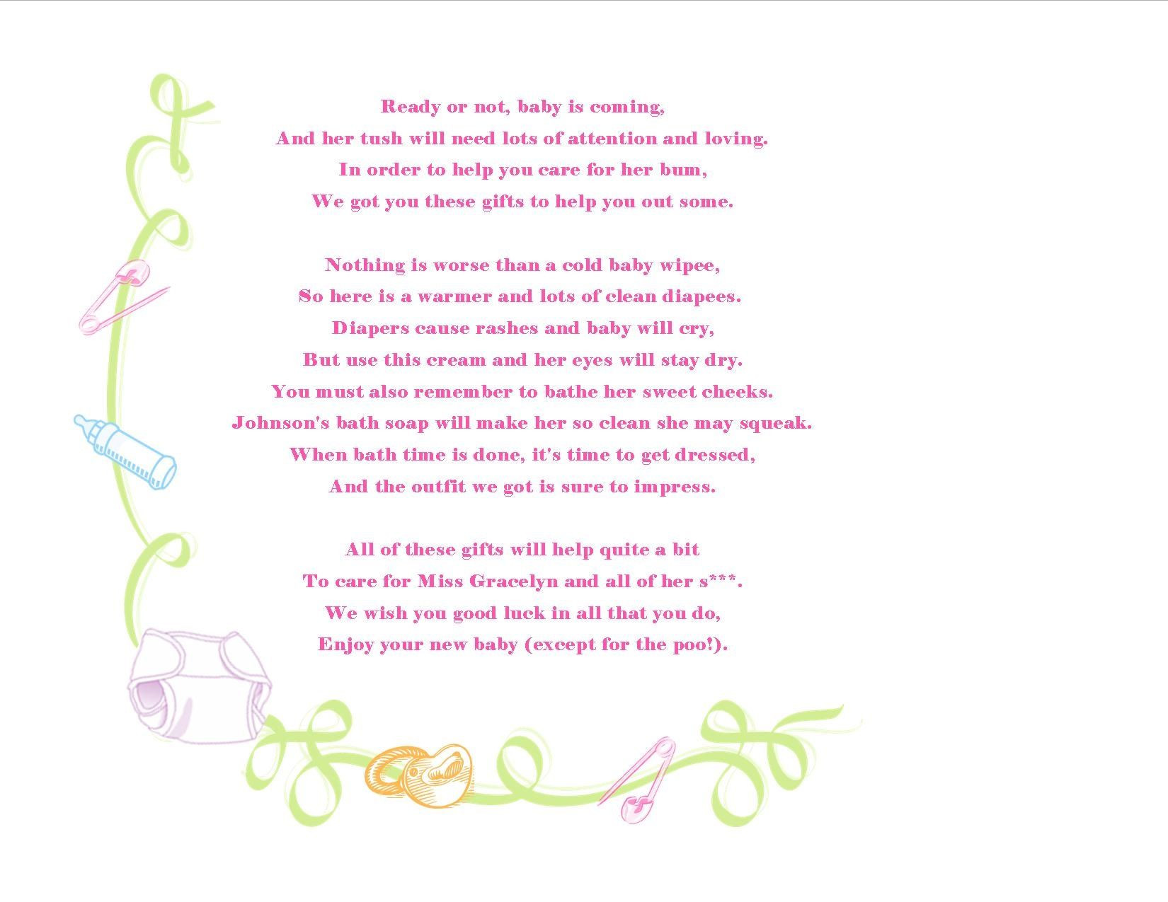 Baby Shower Gift Poems
 Baby Shower Gift Basket Poem Attach this cute poem to a