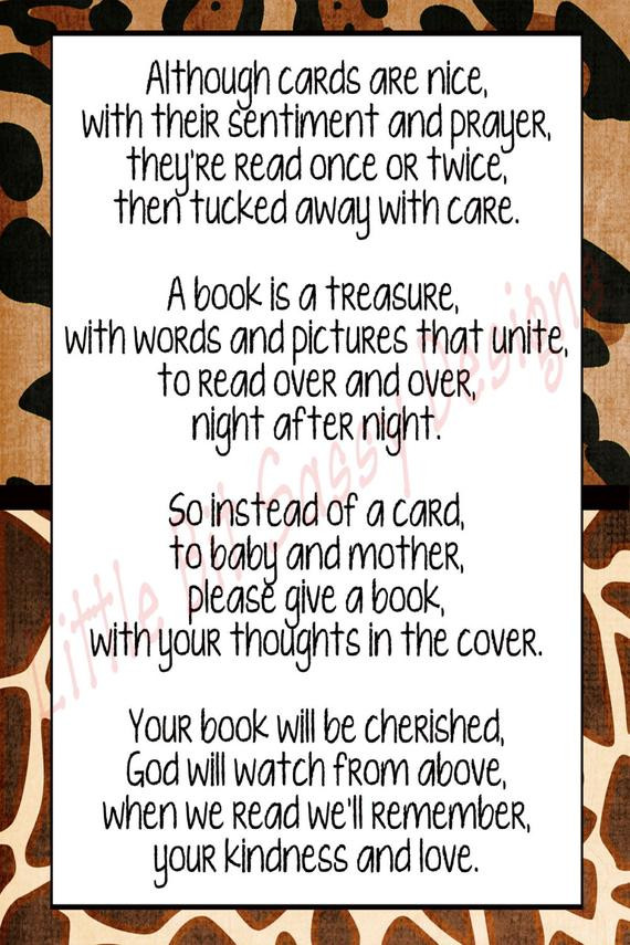 Baby Shower Gift Poems
 Items similar to Baby Shower Poem Insert Card A Book is a