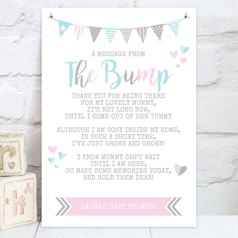 Baby Shower Gift Poems
 Personalised Baby Shower Table Sign Message From Bump Poem