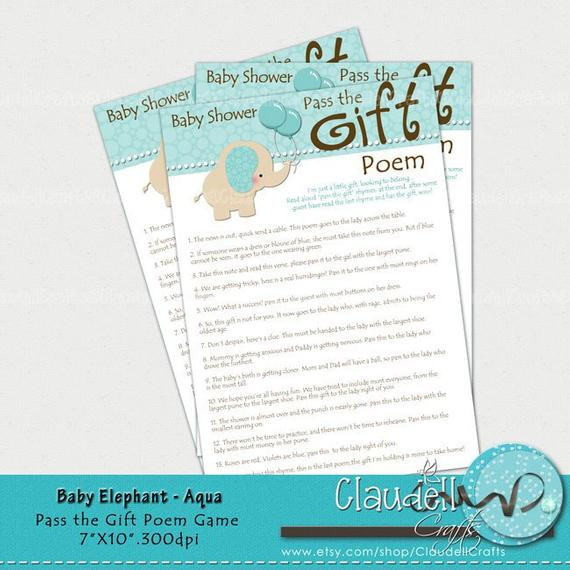 Baby Shower Gift Poems
 Baby Elephant Aqua Pass The Gift Poem Baby by ClaudellCrafts
