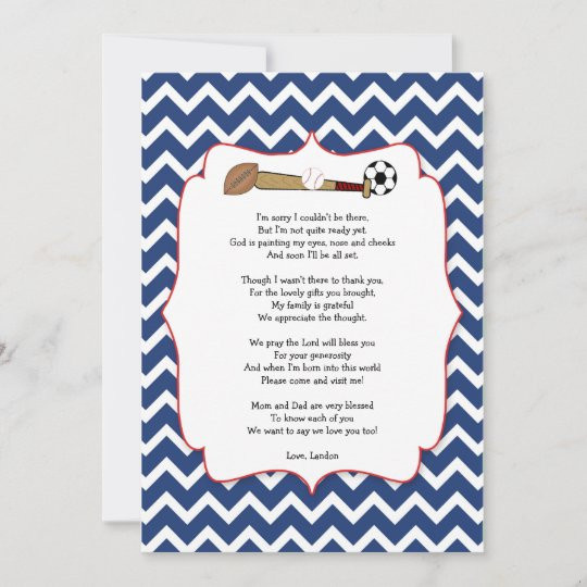 Baby Shower Gift Poems
 Sports theme baby shower t POEM thank you note