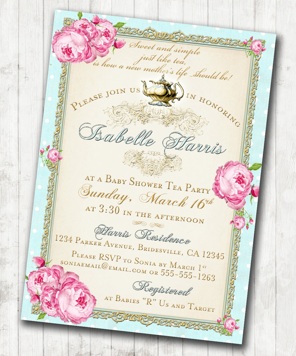 Baby Shower Invitations Tea Party
 Tea Party Baby Shower Tea Party Invitation Floral Vintage