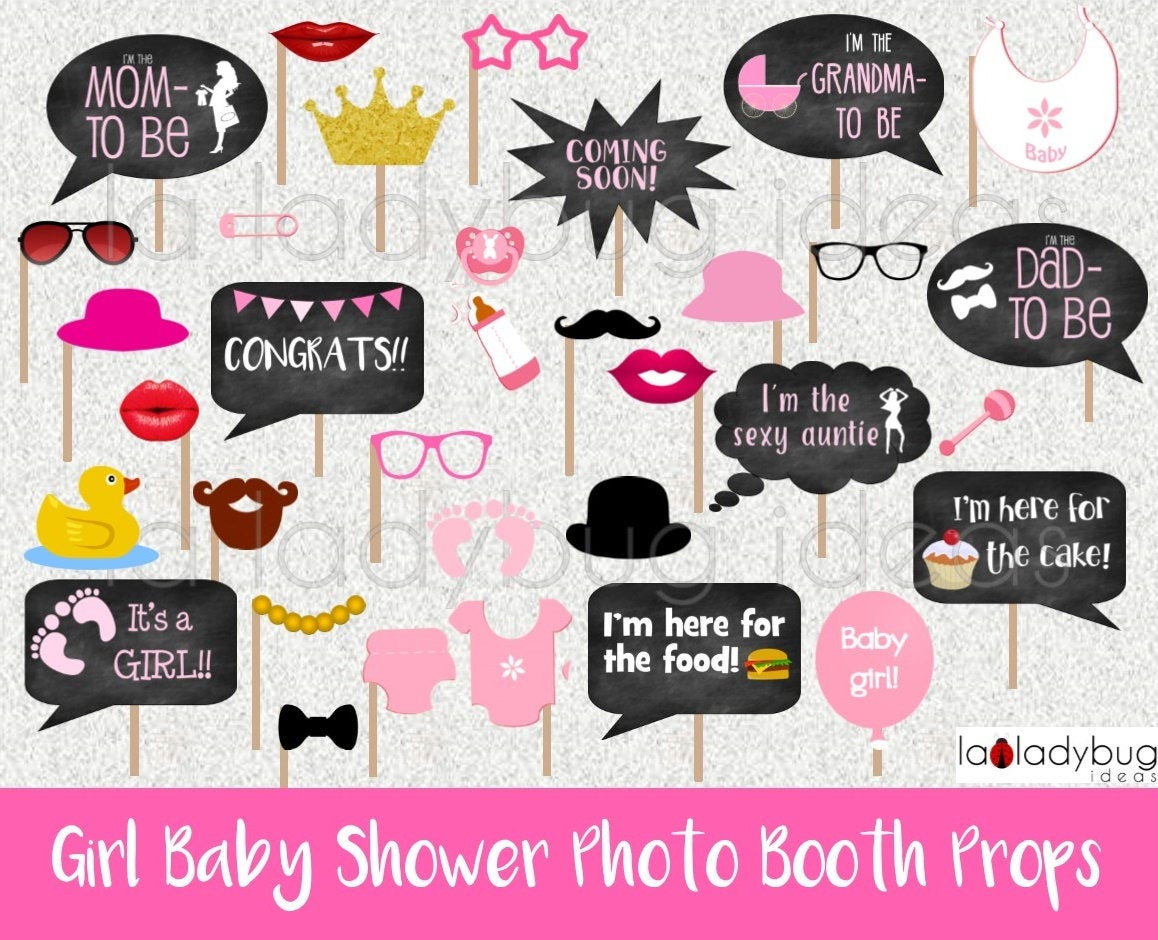 Baby Shower Photo Booth Props DIY
 Girl baby shower photo booth props Printable DIY baby shower
