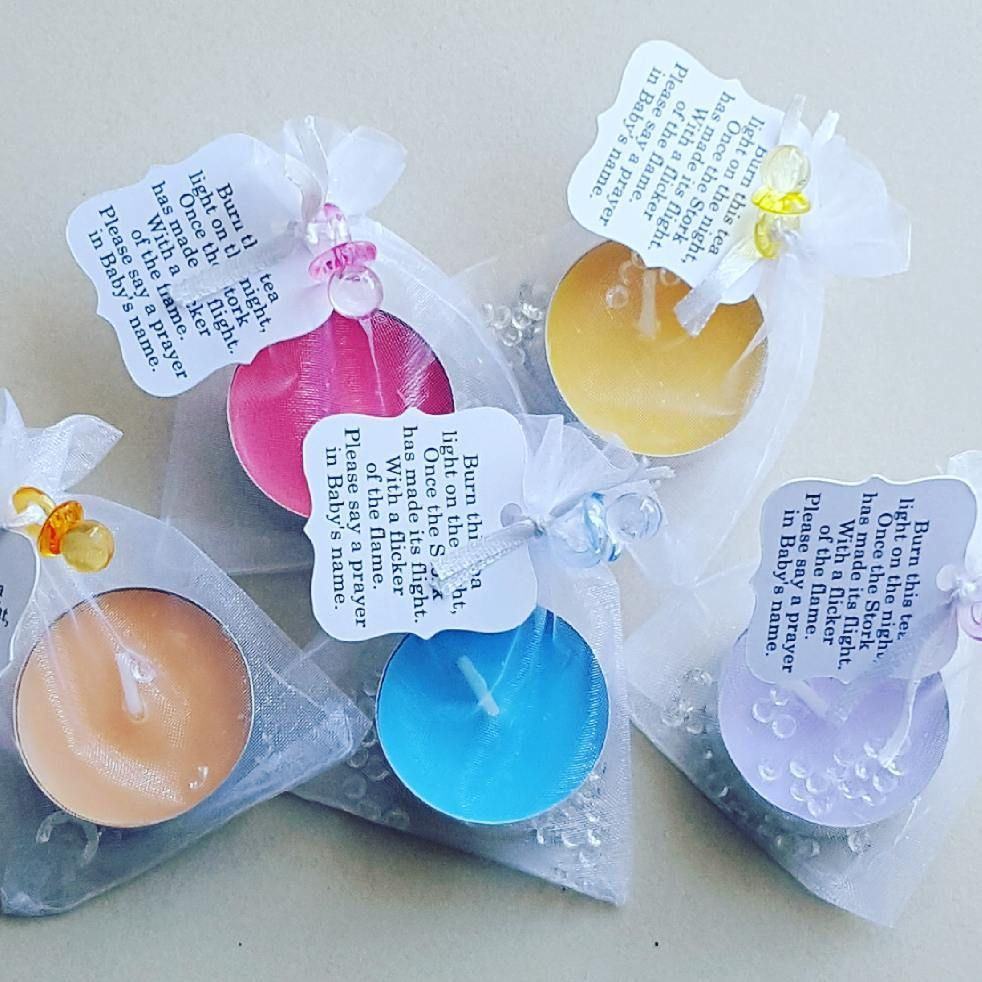 Baby Shower Return Gift Ideas For Guests
 Scented baby shower tealight favours in assorted colours