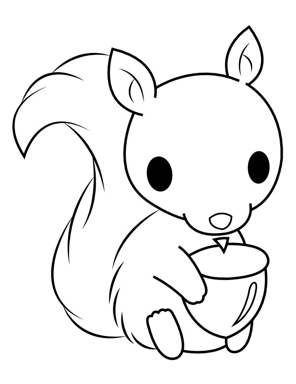Baby Squirrel Coloring Pages
 Printable Baby Squirrel With Acorn Coloring Page