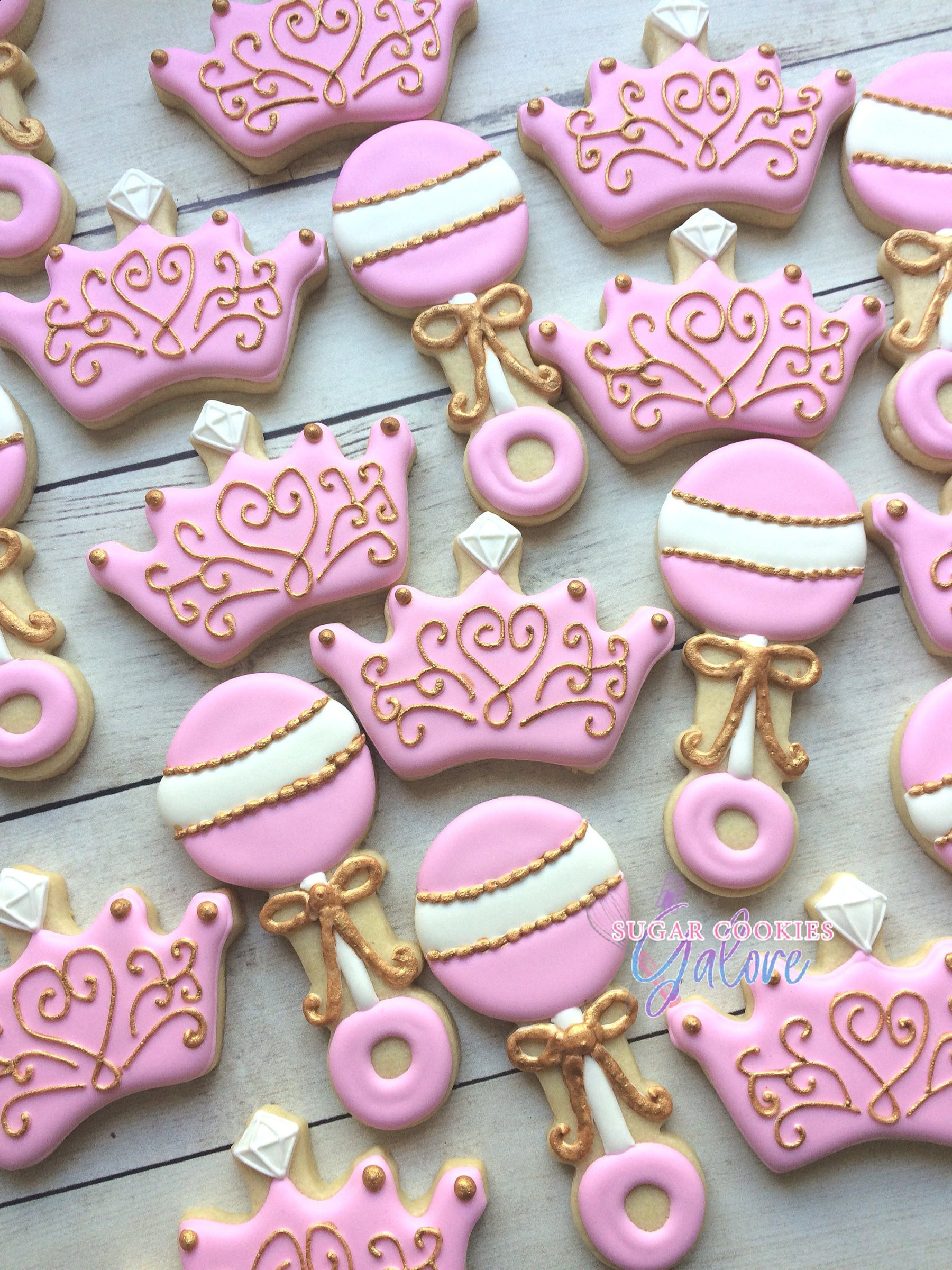 Baby Sugar Cookies
 Pink And Gold Princess Baby Shower Iced Sugar Cookies