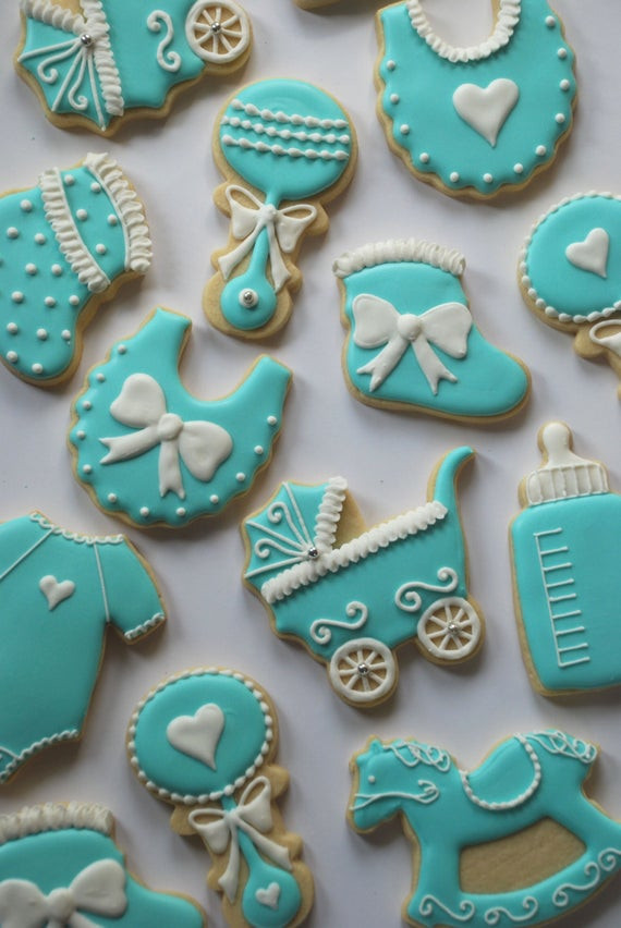 Baby Sugar Cookies
 Teal and white Decorated Baby Cookies with by thesweetesttiers