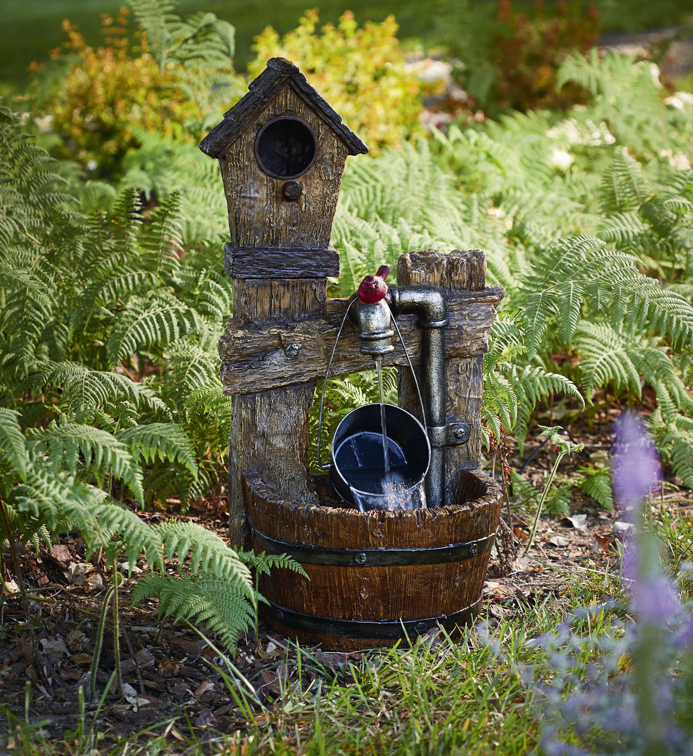 Backyard Fountain Ponds
 Essential Garden Birdhouse and Barrel Fountain Outdoor