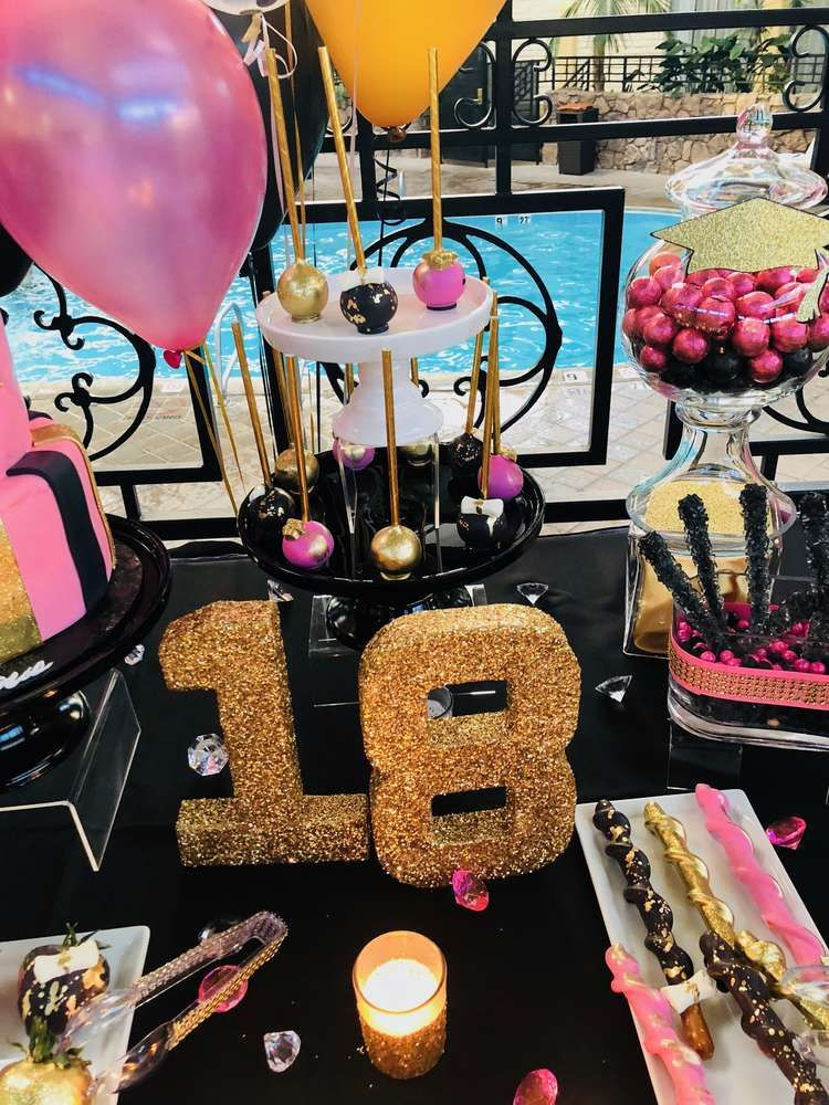 Backyard Graduation Party Ideas Pink And Black Gold
 Pink White Black and Gold Graduation End of School Party