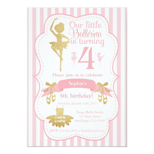 Ballerina Birthday Invitations
 Ballerina Birthday Invitation in Pink and Gold