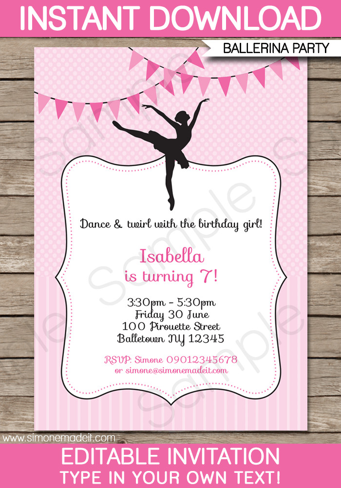 Ballerina Birthday Invitations
 Ballerina Party Invitations Template
