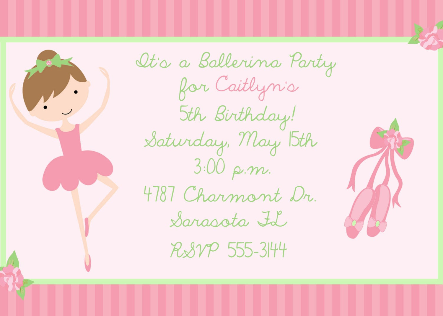 Ballerina Birthday Invitations
 Pretty Ballerina Birthday Party Invitation