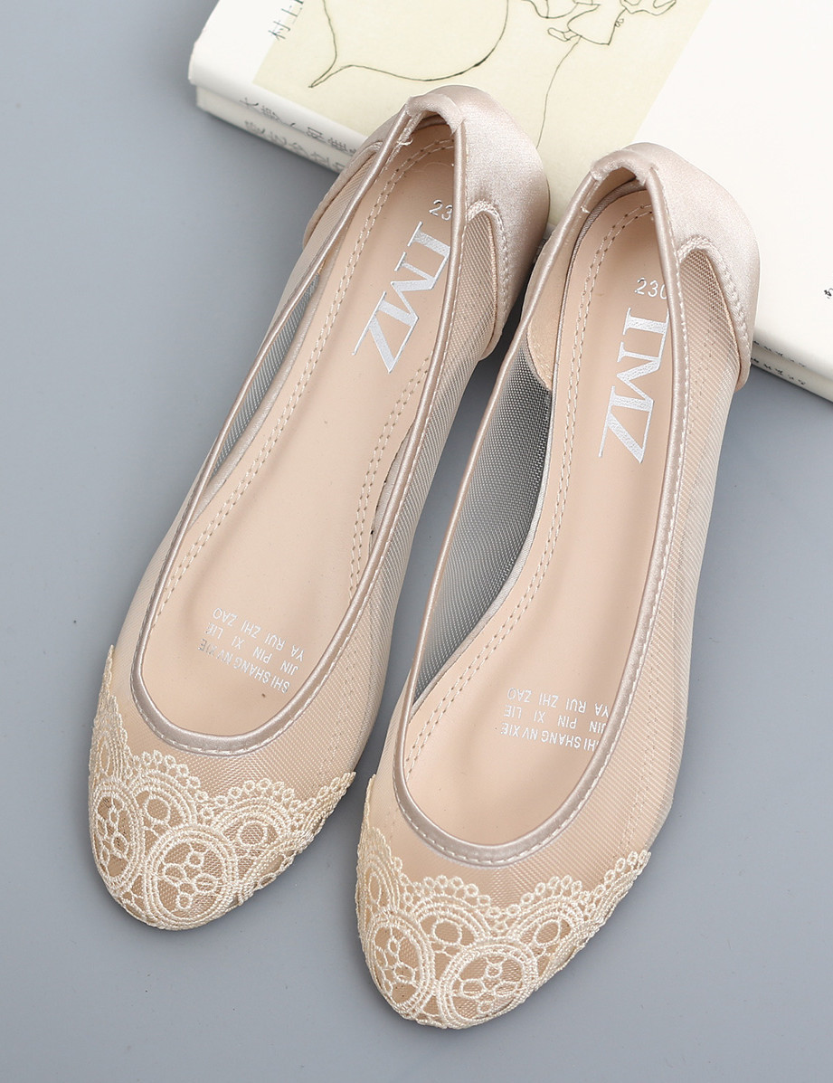 Ballet Flat Wedding Shoes
 flat cream wedding shoes lace ballet flats champagne lace