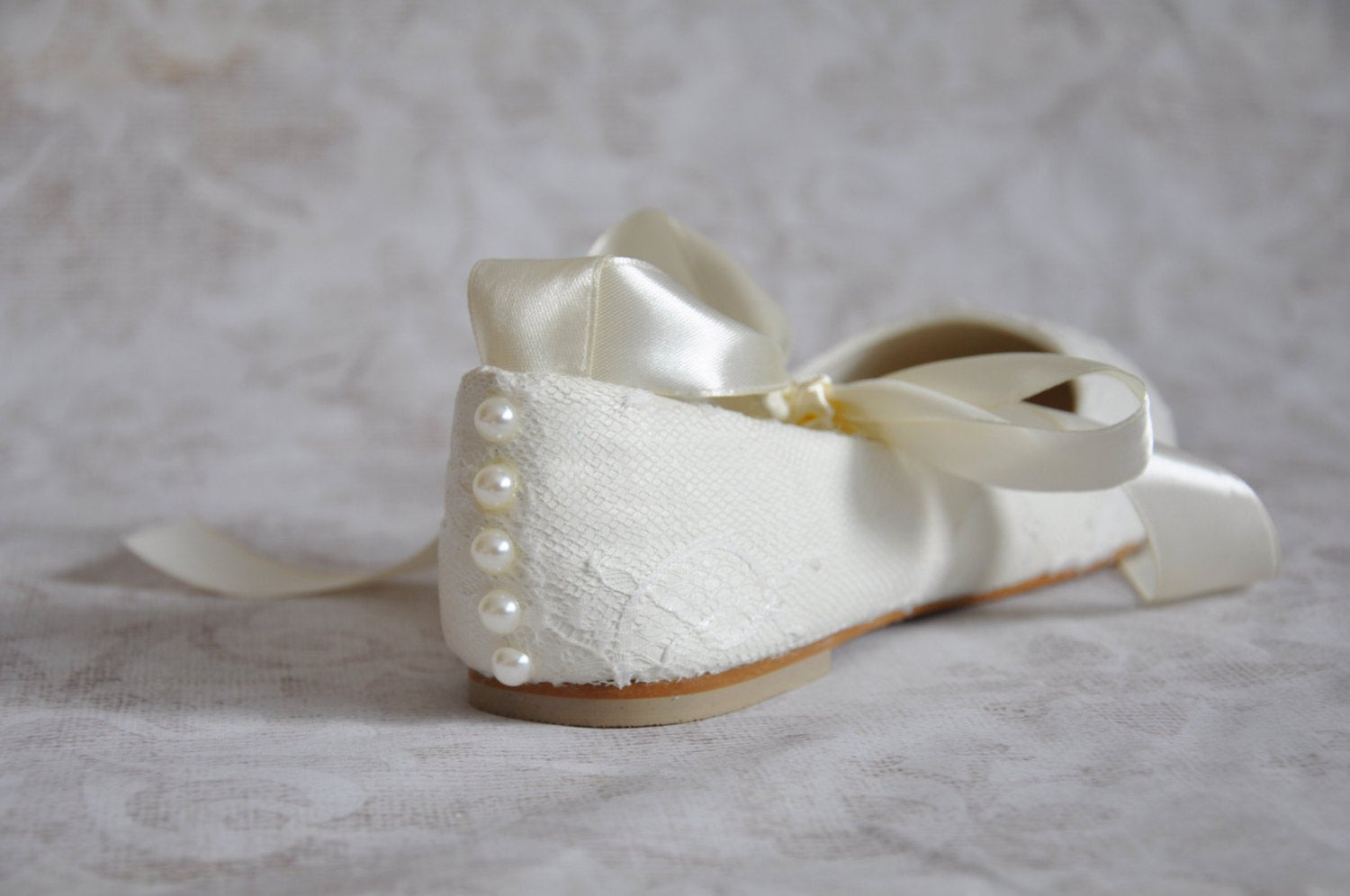 Ballet Flat Wedding Shoes
 Lace wedding flats ballet flats with ribbon ivory lace bridal