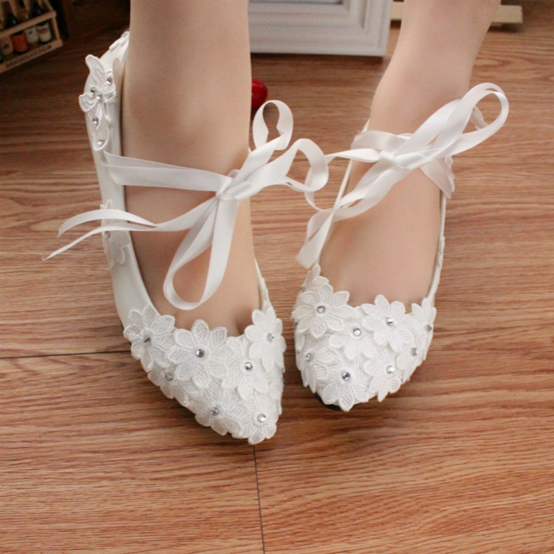 Ballet Flat Wedding Shoes
 Women Lace Shoes White Bridal Shoes Wedding Shoes ribbon