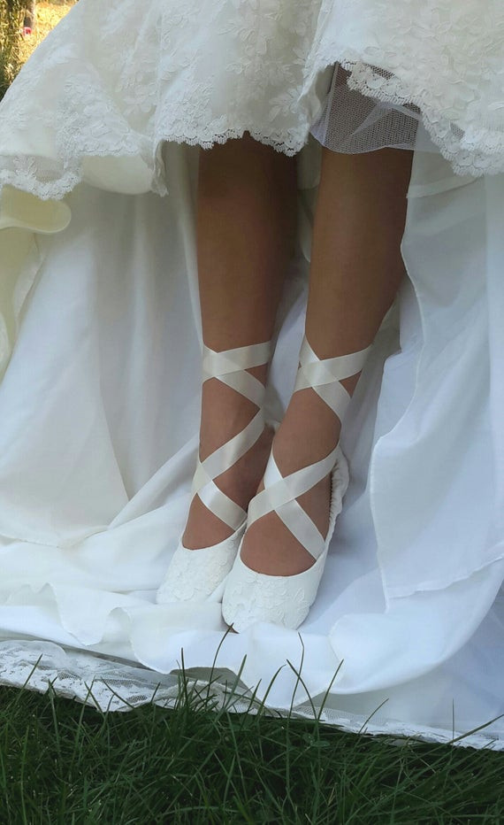 Ballet Flat Wedding Shoes
 Lace Ballerina Style Bridal Shoe Ivory Lace Flat Wedding