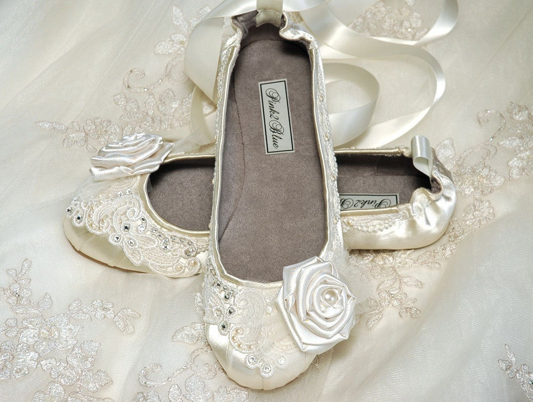 Ballet Flat Wedding Shoes
 Wedding Shoes Ballet Flats Vintage Lace Swarovski by Pink2Blue