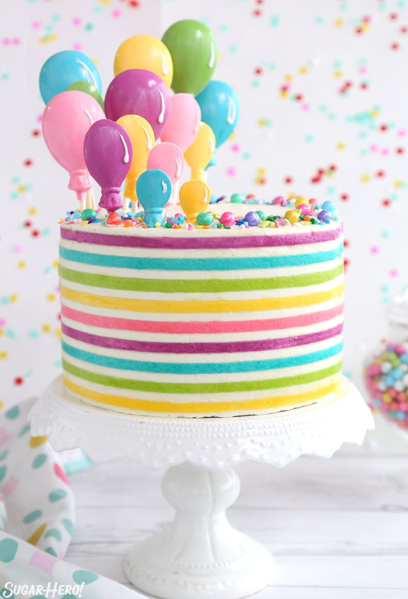 Balloon Birthday Cake
 Striped Buttercream Balloon Cake SugarHero