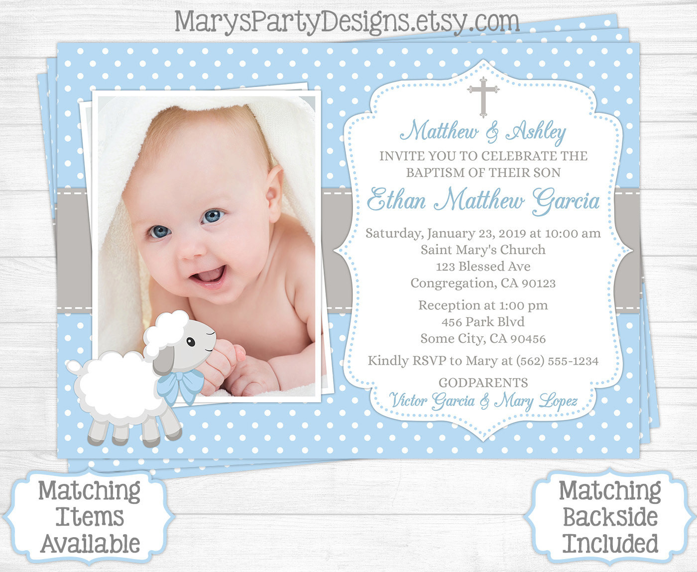 Baptism And Birthday Invitations
 Lamb Baptism Invitation Boy First 1st Birthday Christening