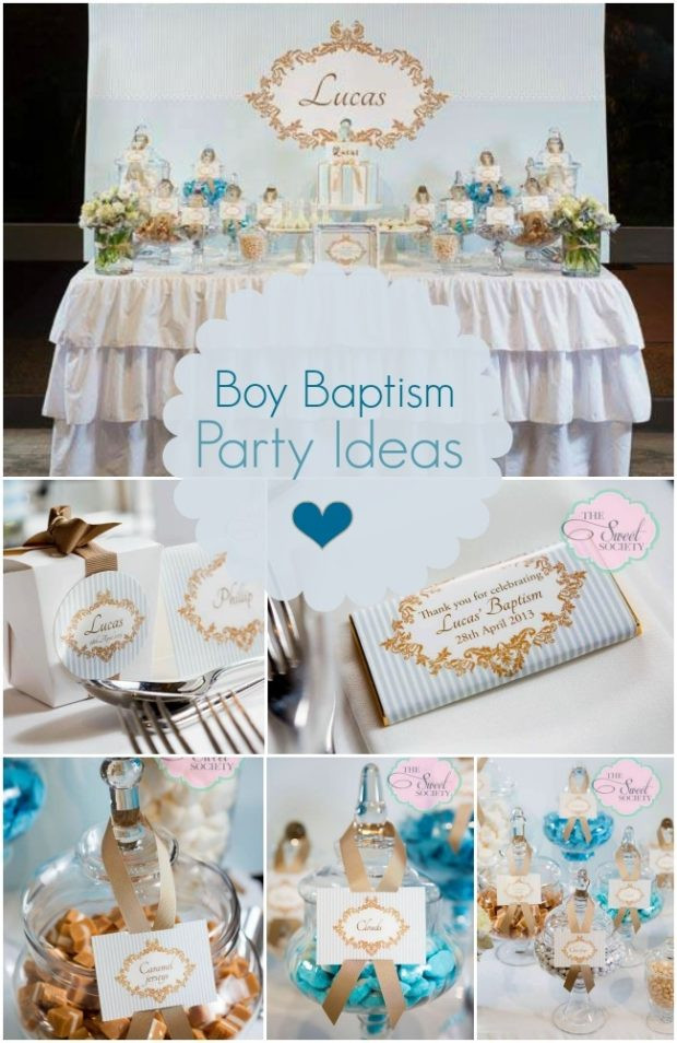 Baptism Gift Ideas For Boys
 Boy Baptism Party in Blue White and Gold