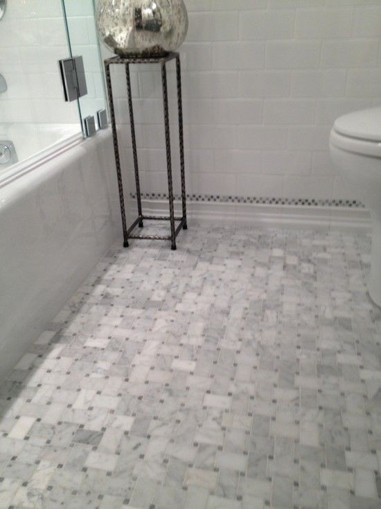 Basket Weave Bathroom Floor Tile
 Stunning bathroom floor posed of marble basketweave