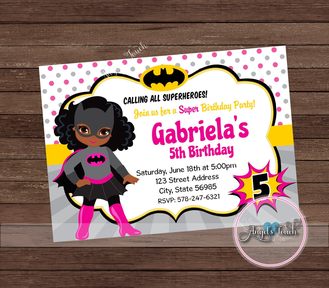 Batgirl Birthday Party
 Bat Girl Party Invitation African American Batgirl