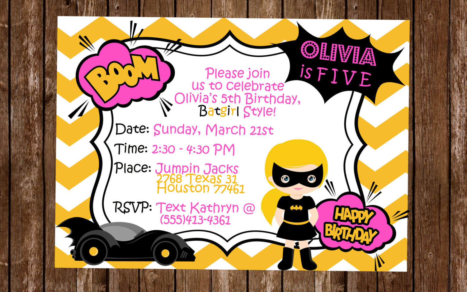 Batgirl Birthday Party
 Batgirl Birthday Invitation Batgirl Party invitation
