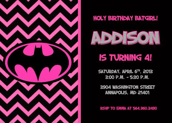 Batgirl Birthday Party
 Batman Batgirl Birthday Party Invitation Printable or