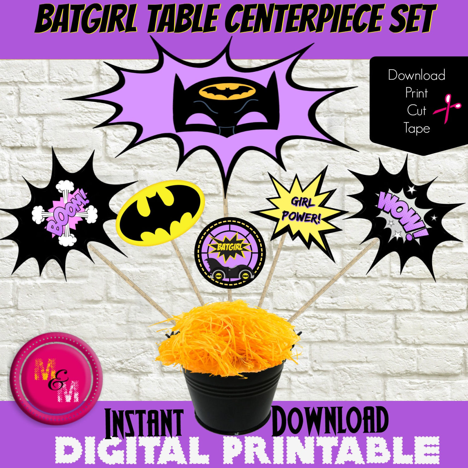 Batgirl Birthday Party
 Batgirl Birthday Party Centerpiece Printable Set Instant