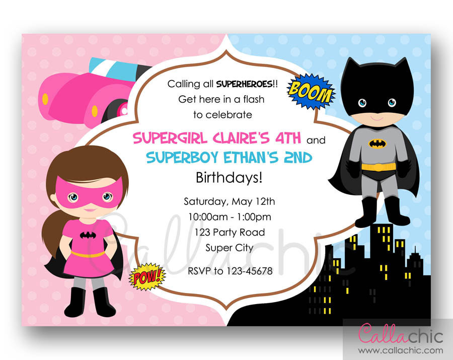 Batgirl Birthday Party
 Batman and Batgirl Birthday Invitation PRINTABLE by CallaChic