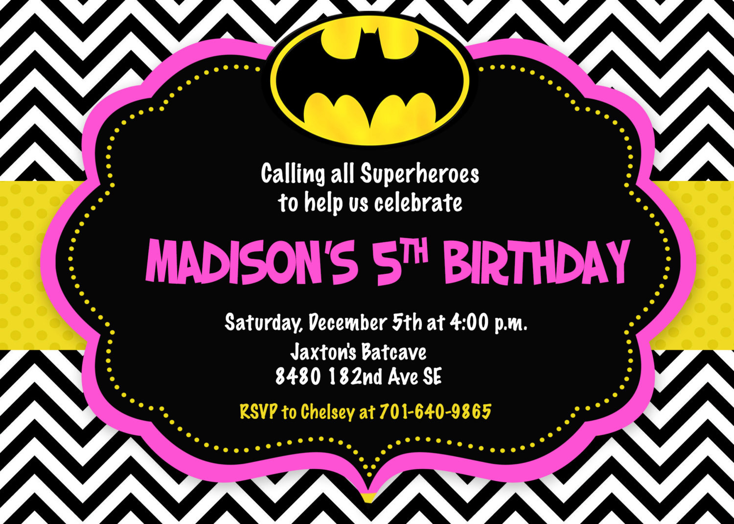 Batgirl Birthday Party
 Batman Batgirl Pink Bat Man Bat Girl Birthday Party Invitation
